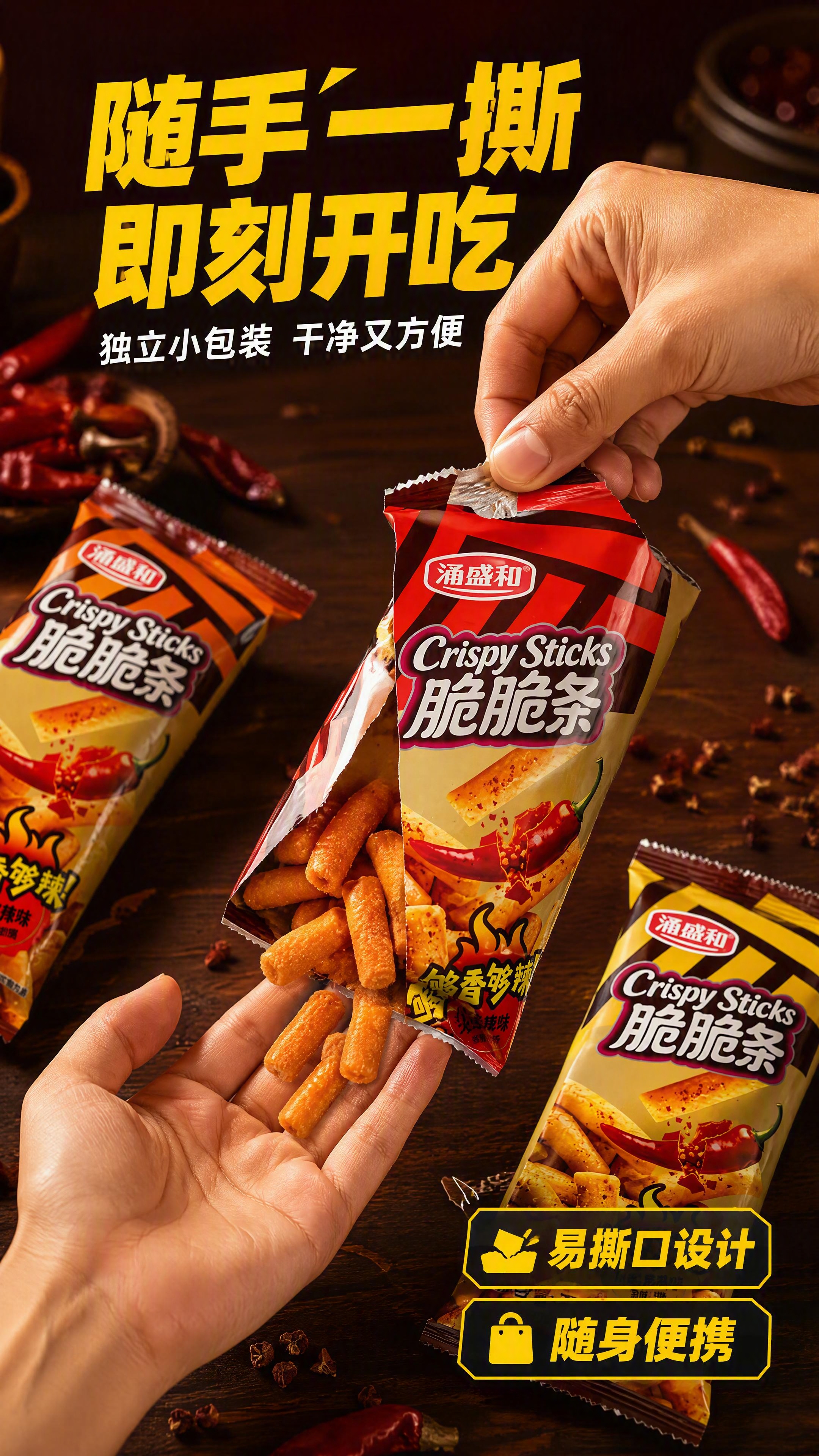 [第7张] 手部操作页-撕开小包装取食，便携分享感。本张使用【… - 图片创意预览