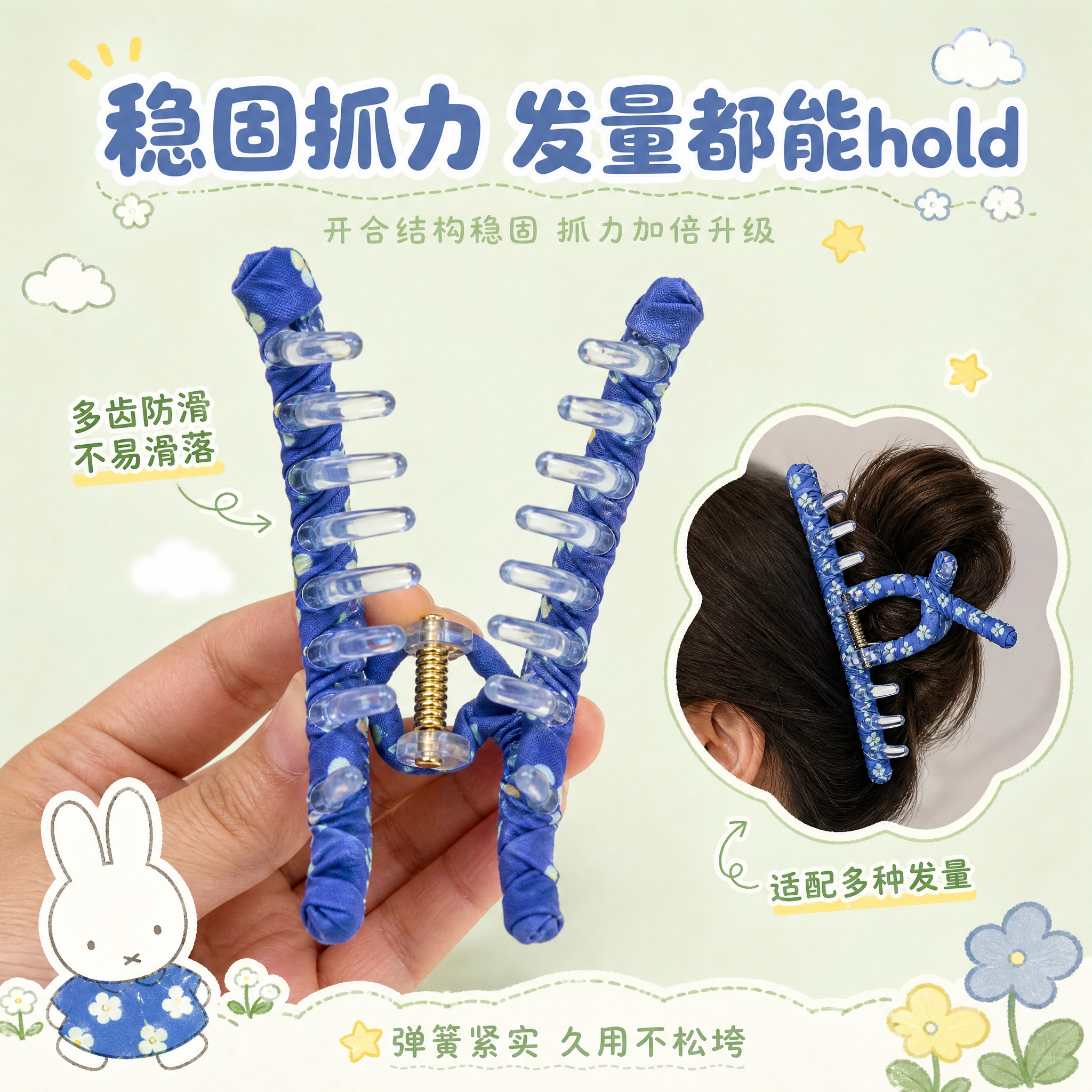 [主图-4] 功能卖点 抓力稳固 发量适配 鲨鱼夹开合结构展示… - 图片创意预览