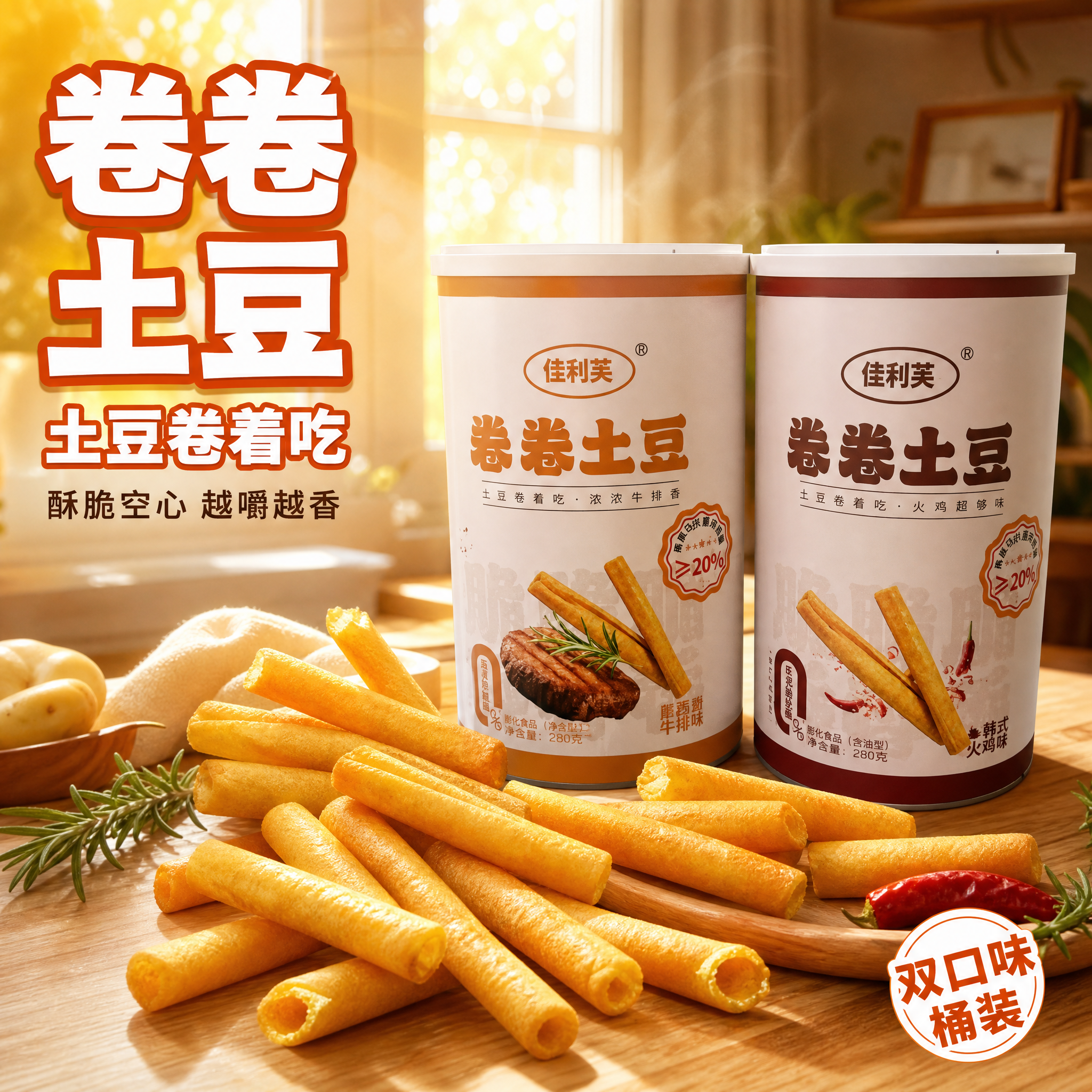 [主图-1] 首图点击率 食欲诱惑 双口味桶装卷卷土豆零食主图… - 图片创意预览