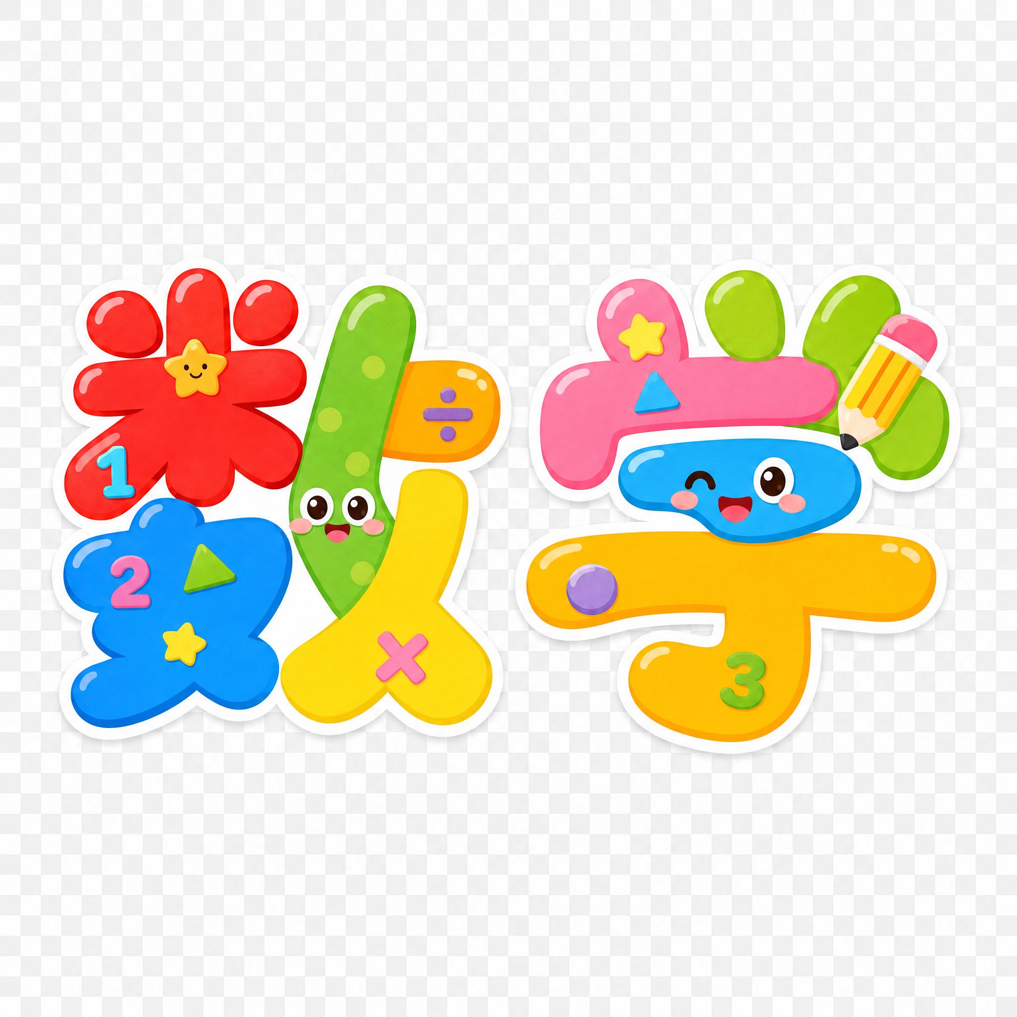 两个字"数学"创意圆体卡通字体设计，活泼可爱的幼儿园风格，所有… - 图片创意预览