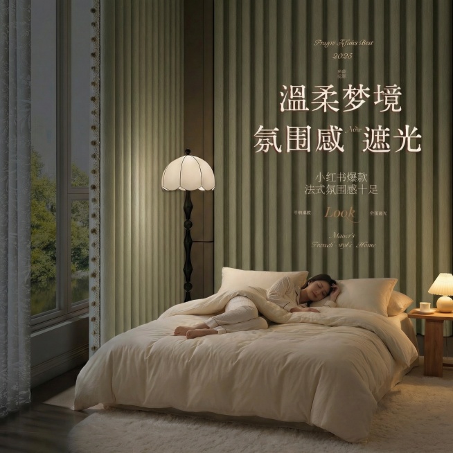 把场景变成昏暗的奶油风卧室，一个女人躺在床上睡觉预览效果