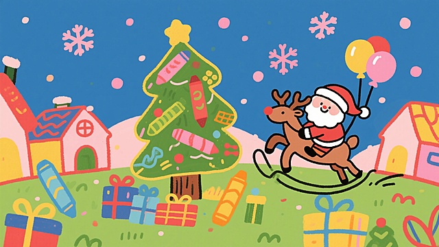 手绘风格，充满童趣的圣诞节