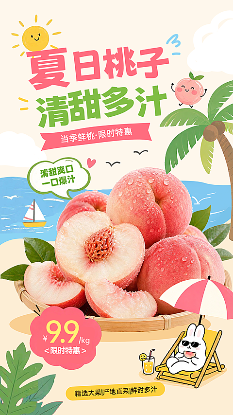 夏季商超水蜜桃水果促销海报