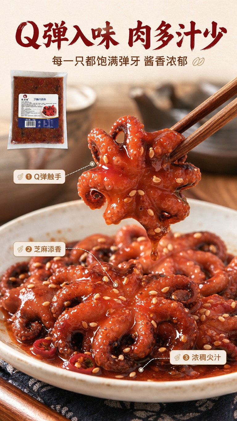 [商品] 使用【图1】佐多福芝麻八爪鱼1kg装产品图作为左上角… - 图片创意预览