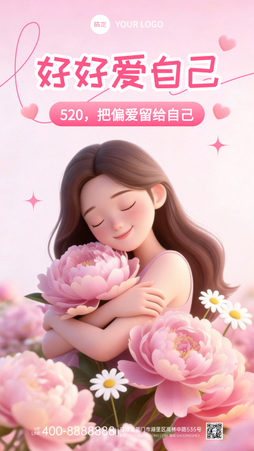 520情人节好好爱自己单身自我关爱温馨浪漫感节日祝福竖版海报预览效果