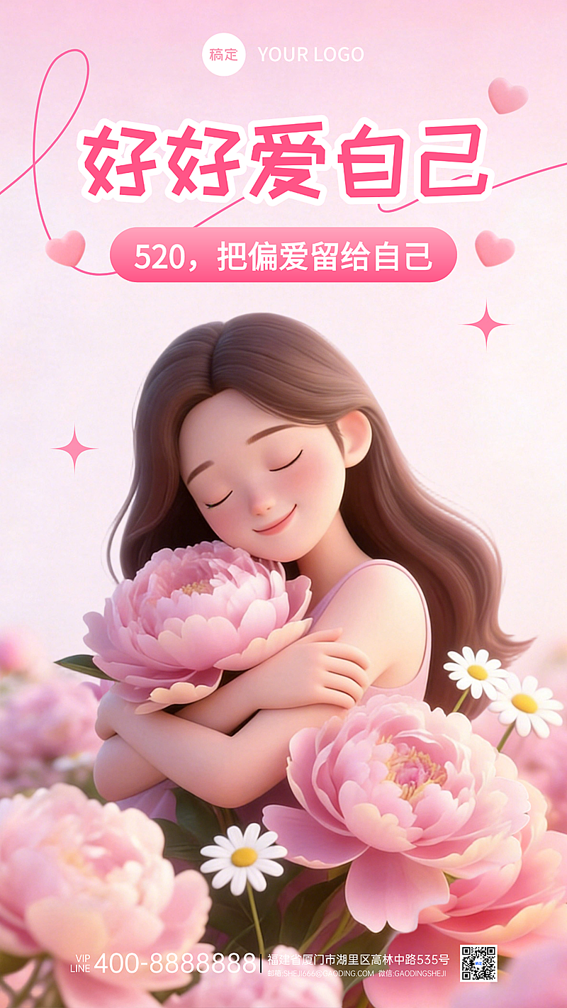 520情人节好好爱自己单身自我关爱温馨浪漫感节日祝福竖版海报