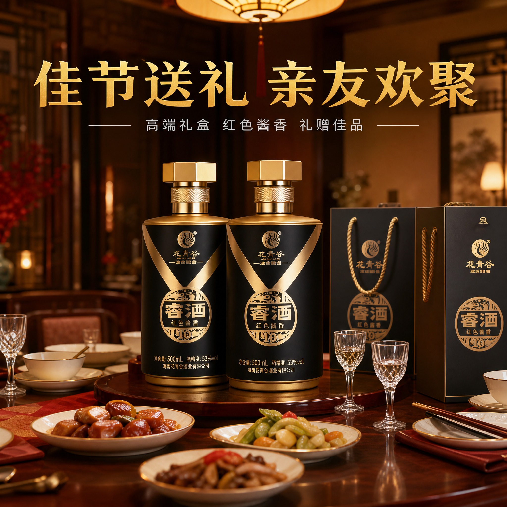 [主图-4] 花青谷睿酒亲友欢聚场景图，展示适合分享与礼赠的饮… - 图片创意预览