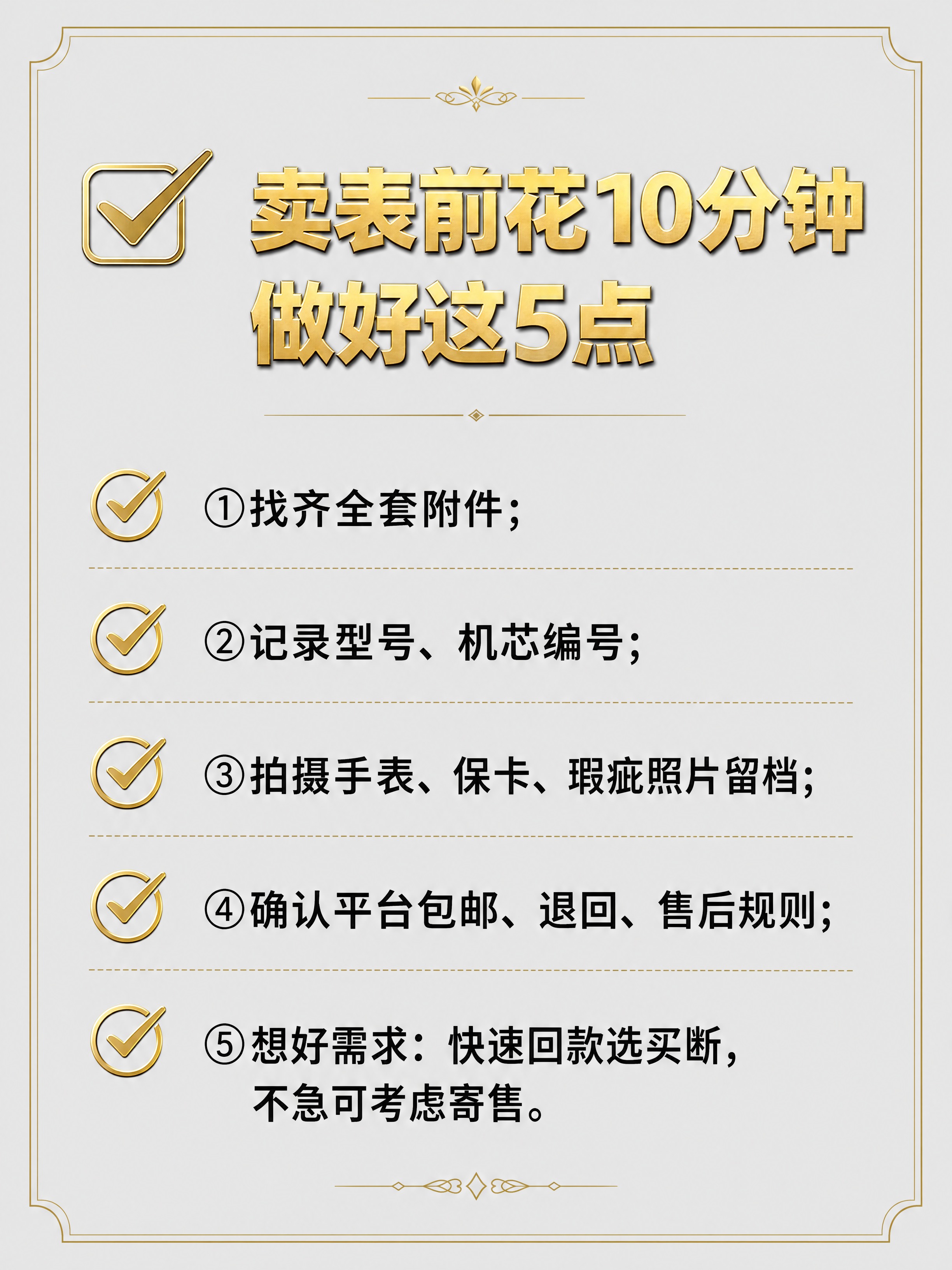 抖音图文内页，竖版3:4，浅灰底，黑金轻奢风，勾选清单版式。大… - 图片创意预览