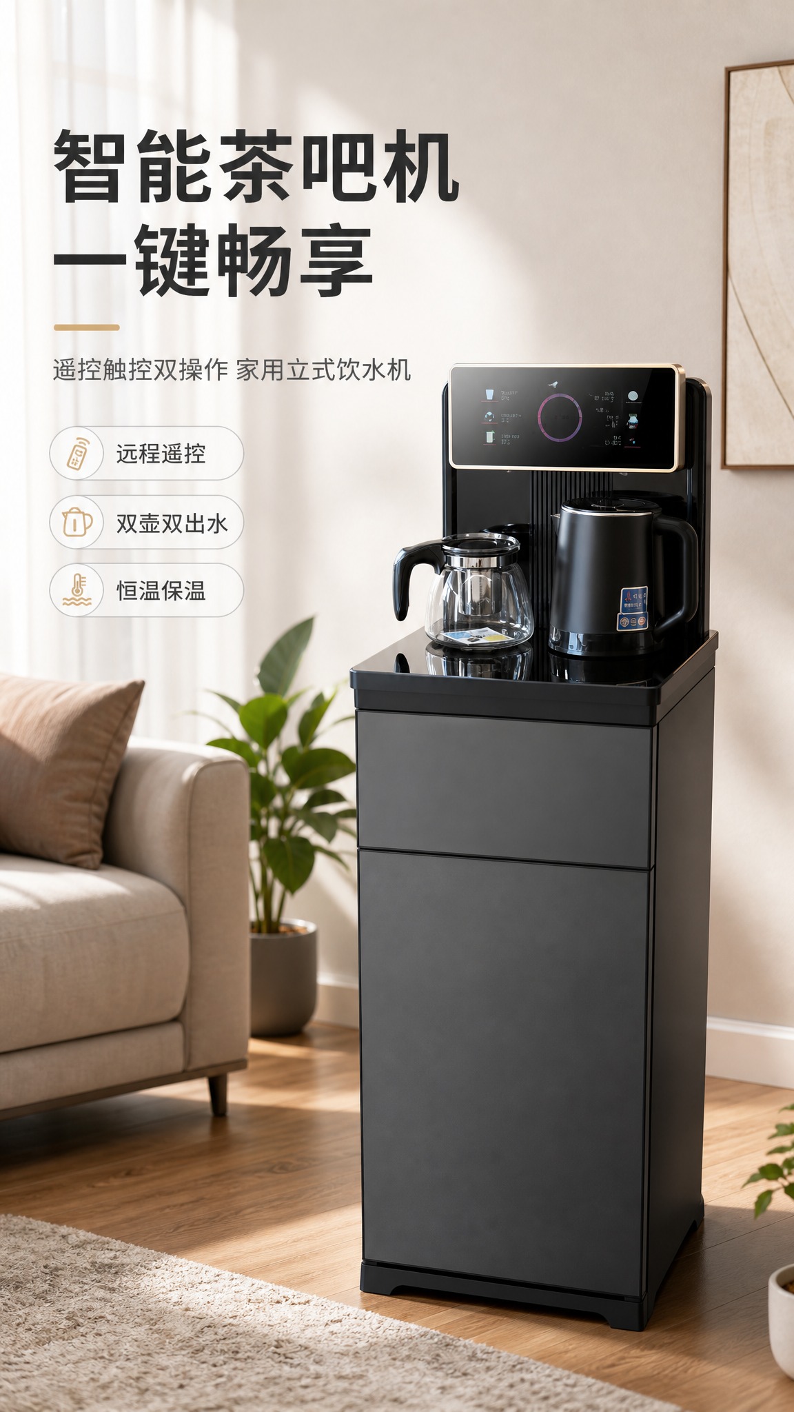 [商品] 使用【图4】立式智能茶吧机；保留深灰色立式机身、顶部… - 图片创意预览