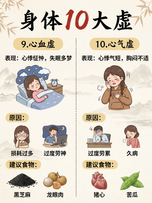 中式养生科普信息图，单张竖版，左右分栏，浅米色宣纸质感背景，带有淡墨山水纹理，浅棕色竹叶装饰，整体为国风卡通手绘风格，线条柔和，色彩温暖治愈，无尖锐元素，适合中老年阅读。
顶部用大号书法字体写"身体"预览效果