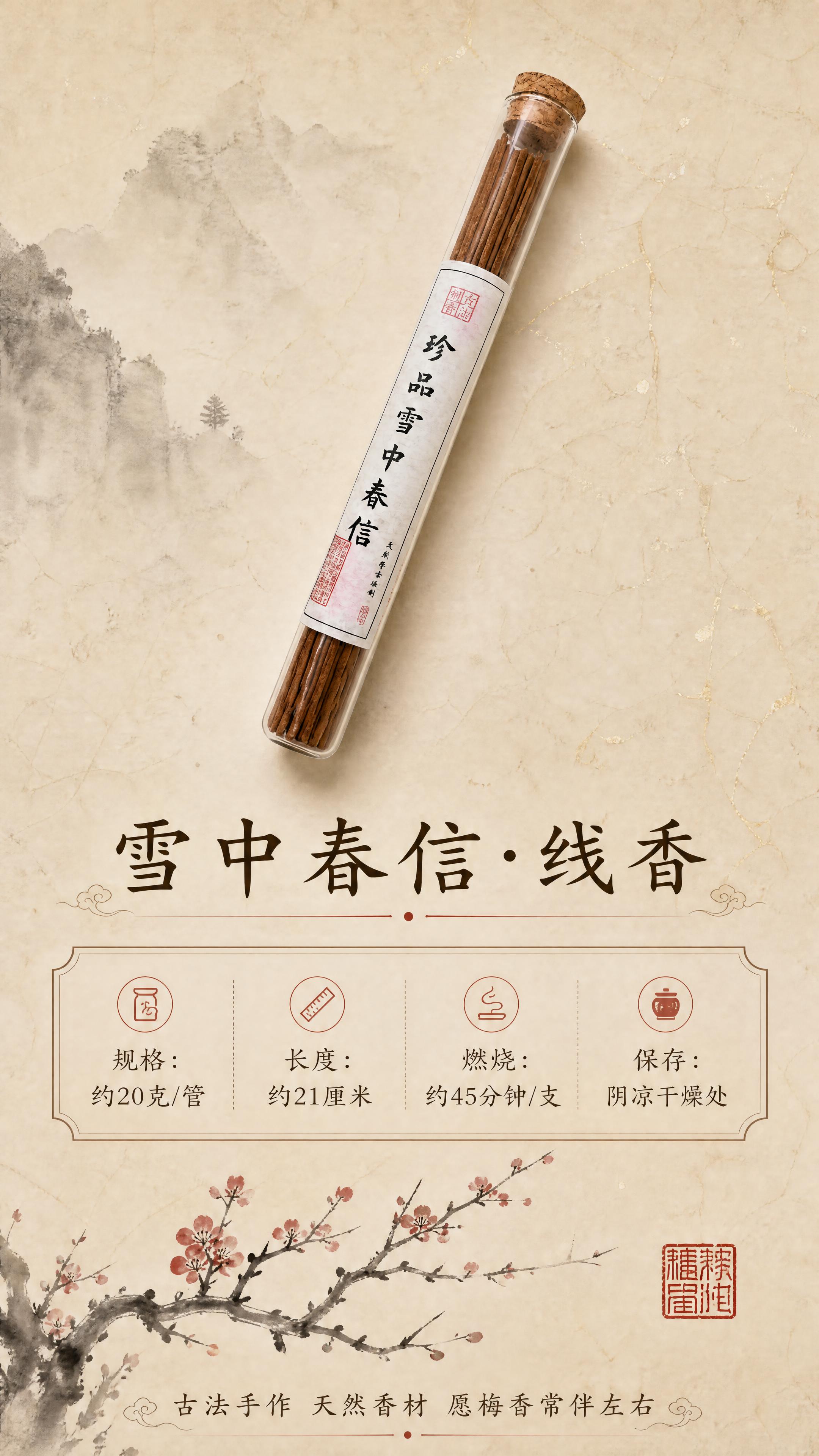 [商品] 使用【图1】雪中春信线香成品；保留玻璃试管包装、软木… - 图片创意预览