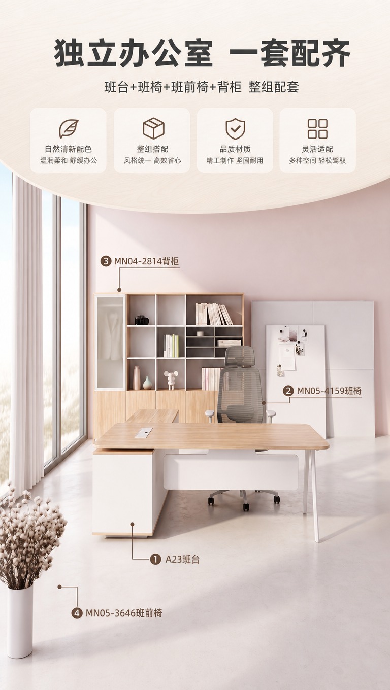 [商品] 使用【图1】独立办公室整体场景；保留A23班台（浅木… - 图片创意预览