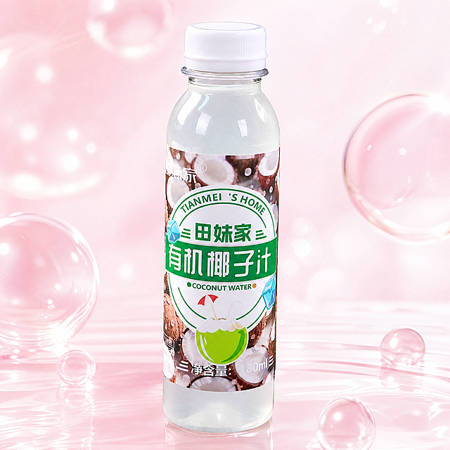 将背景更换为一个透明的、闪亮的、粉红色的白色背景，C4D风格的高清，高分辨率渲染，明确关注产品和自然采光。整体构图是静态的，粉红色的色调传达出一种新鲜感。饮料瓶严格参照上传产品图，完整保留所有可见组件、轮廓、结构、比例、材质、颜色与产品本体上的文字信息，与上传图完全一致，保持主体不变，自然融入场景光影，与场景共处同一物理空间。产品本体之外多余物体清除，产品为第一视觉焦点，主光来自产品斜前30°~60°，照亮核心展示面。严格锁定宽高比为 1:1。