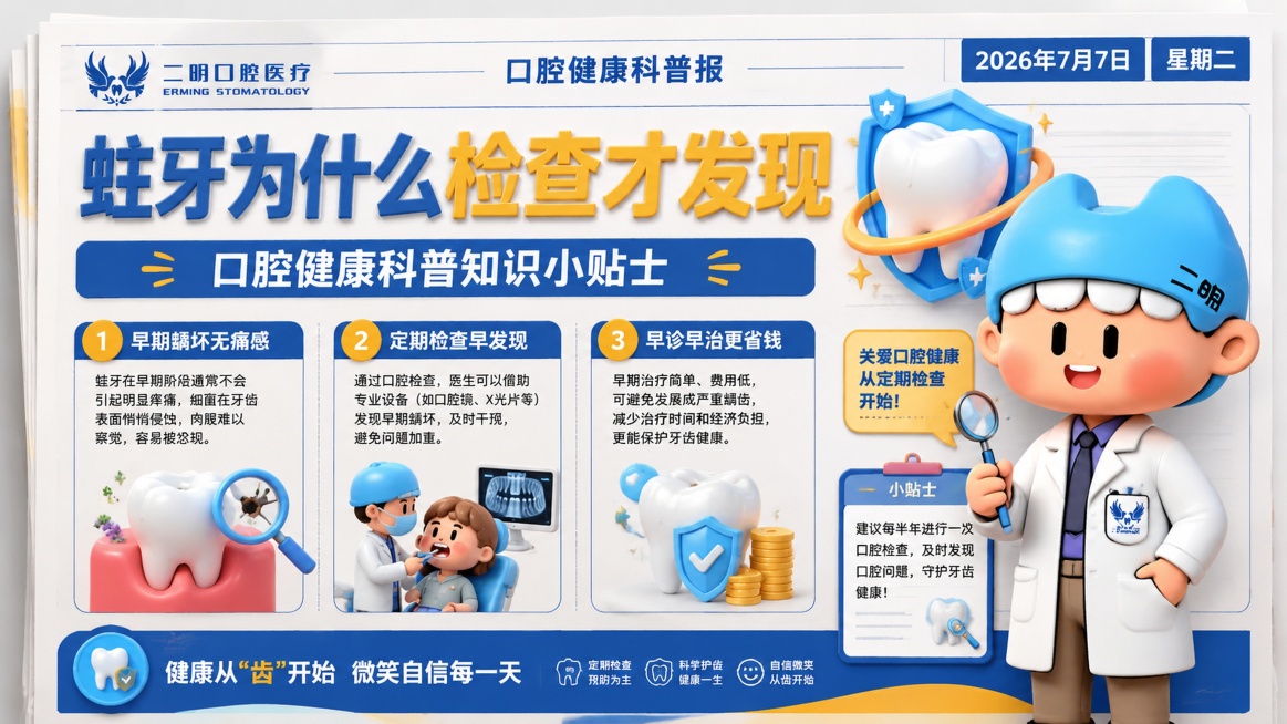 「图片1」「图片1」「图片1」为什么很多蛀牙都是检查时才发现？
很多患者都会疑惑：
👉 “我一点都不疼，怎么会有蛀牙？”
👉 “医生是不是检查错了？”
其实，
大多数蛀牙在早期是没有明显症状的。预览效果