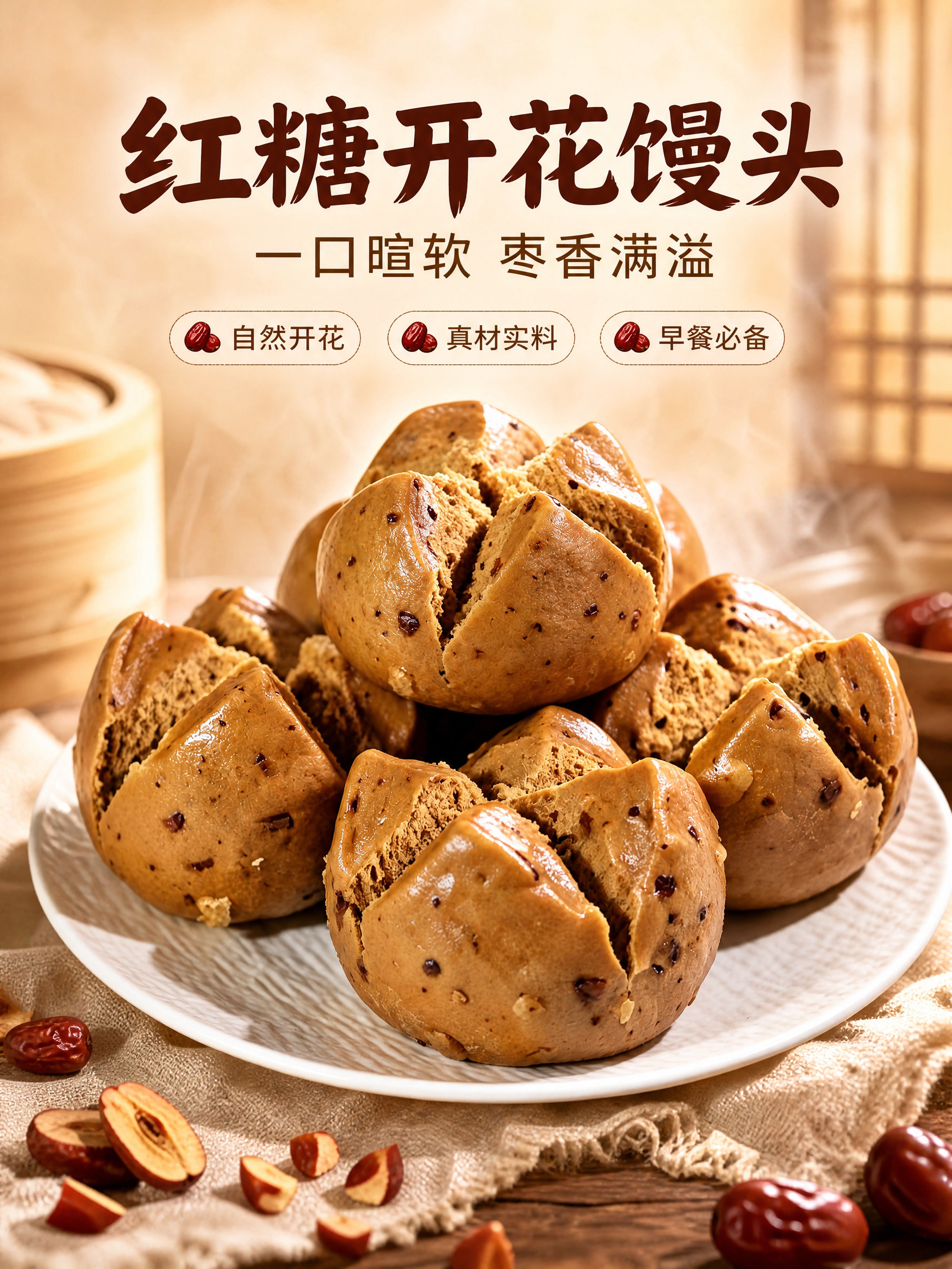 [商品] 使用【图1】红糖开花馒头；保留馒头自然开花的四瓣形态… - 图片创意预览
