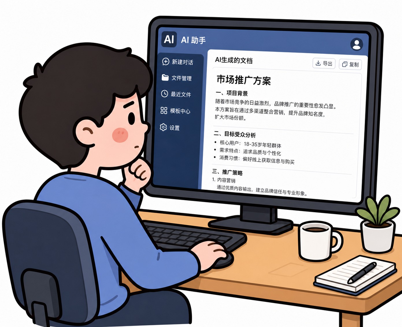 参考图中的卡通扁平插画风格，粗黑描边，圆润可爱的人物造型，柔和… - 图片创意预览