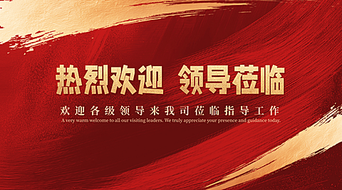 金红色领导莅临指导工作宣传横版海报