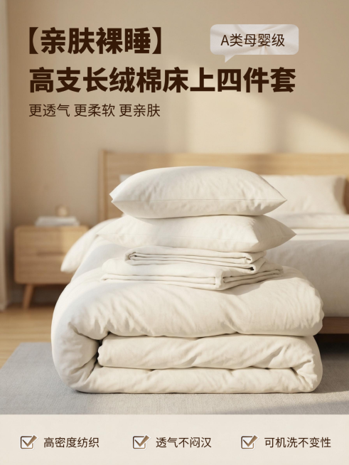 温馨纯棉四件套小红书封面预览效果