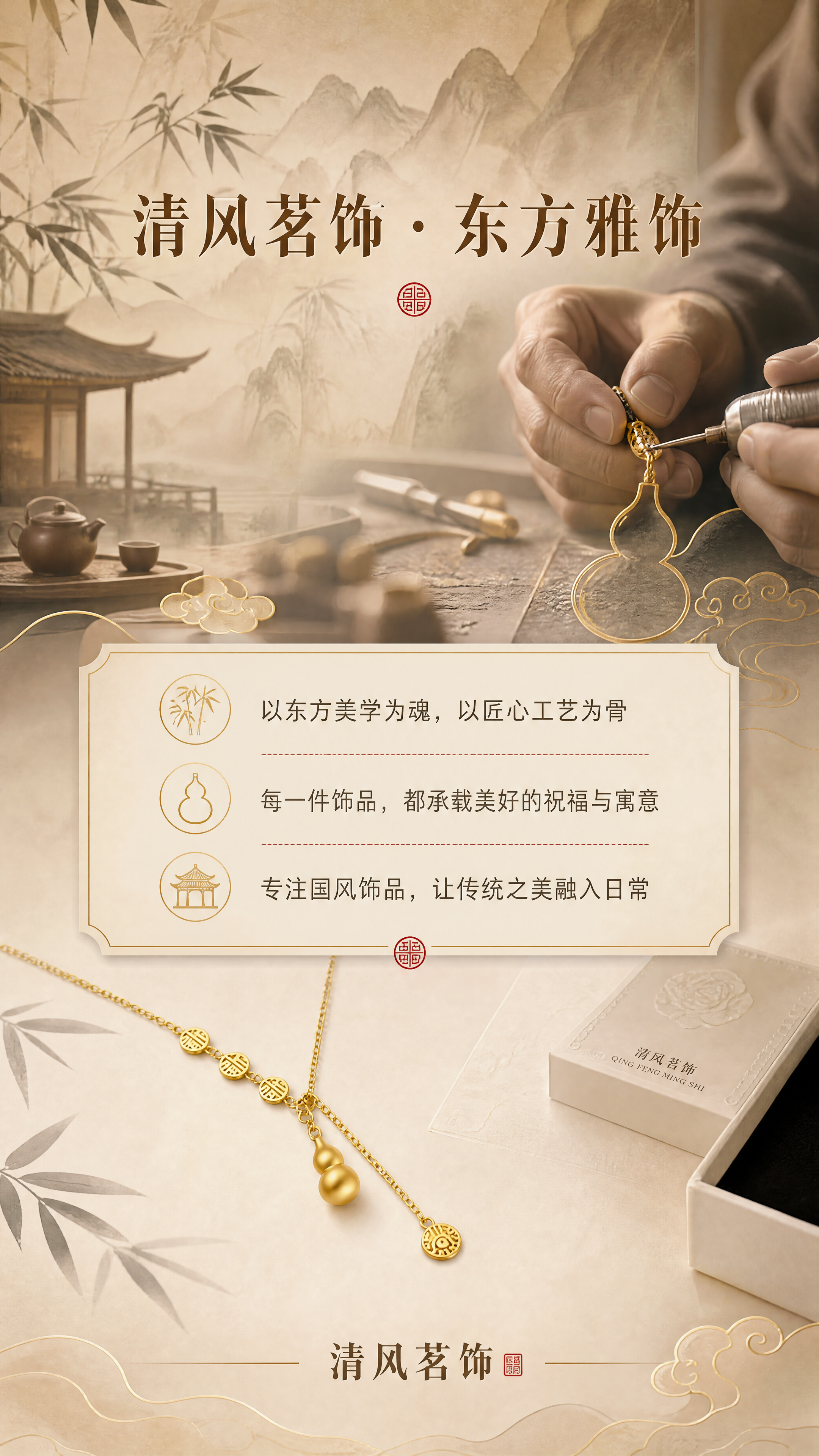 [商品] 使用【图1】福禄满满项链；保留产品完整造型与金色外观… - 图片创意预览