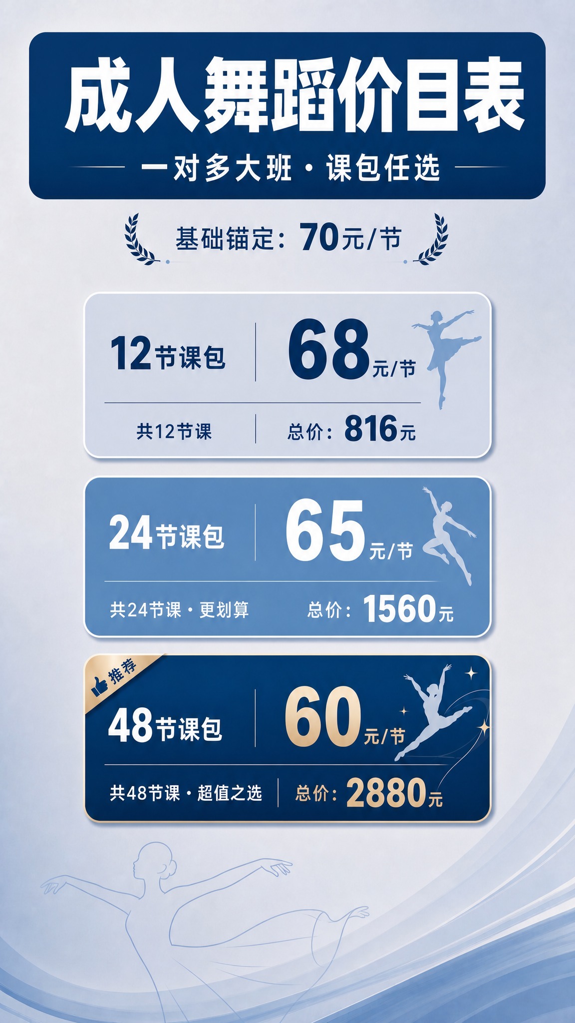 以这张成人舞蹈价目表的现有元素为标准，重新排版布局。不添加任何… - 图片创意预览