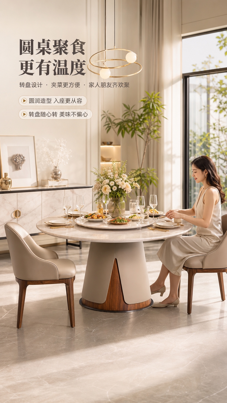 [商品] 使用【图1】DT-2844圆形大理石餐桌（带转盘款）… - 图片创意预览