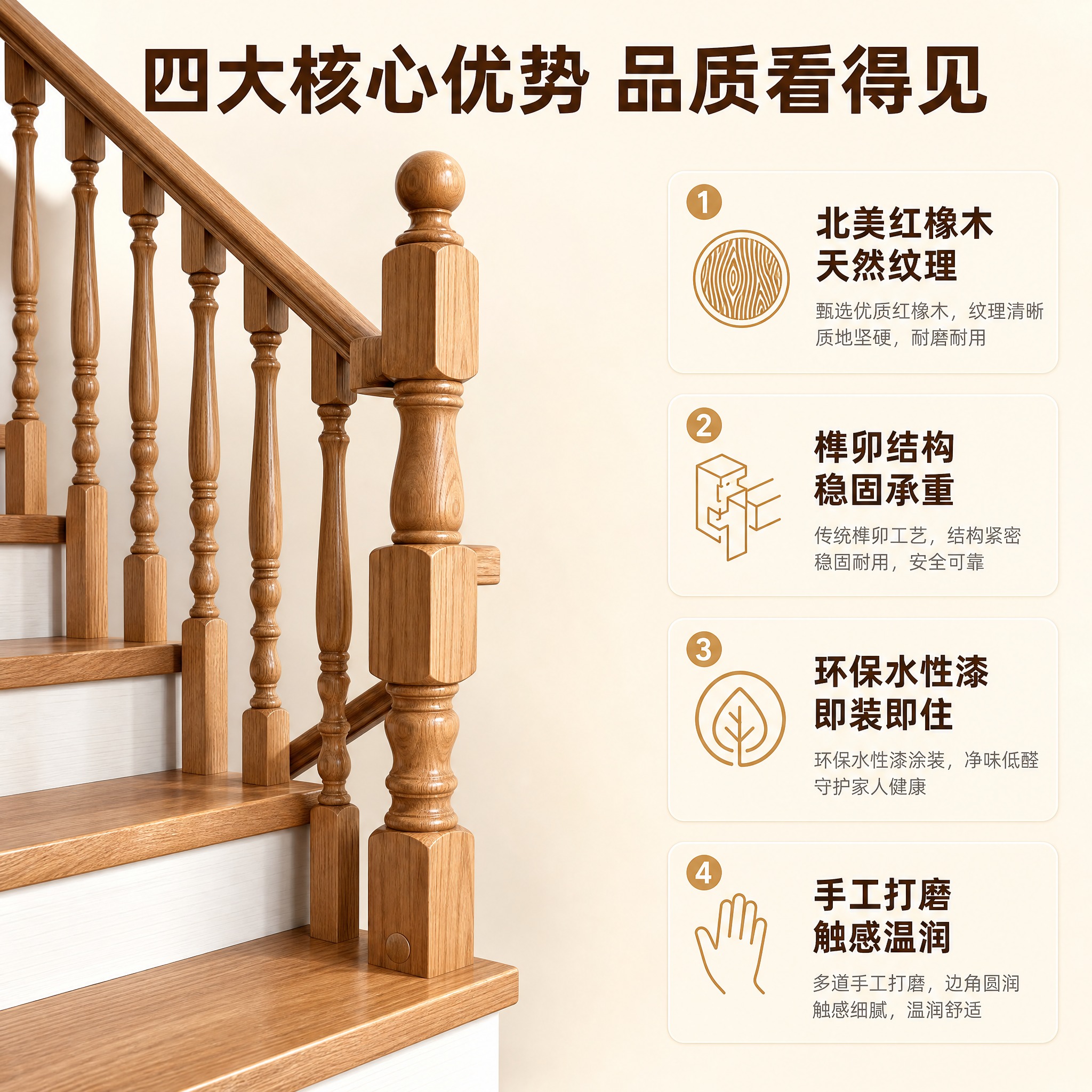 [主图-2] 核心结构与工艺亮点图，任务是展示实木楼梯的核心优… - 图片创意预览