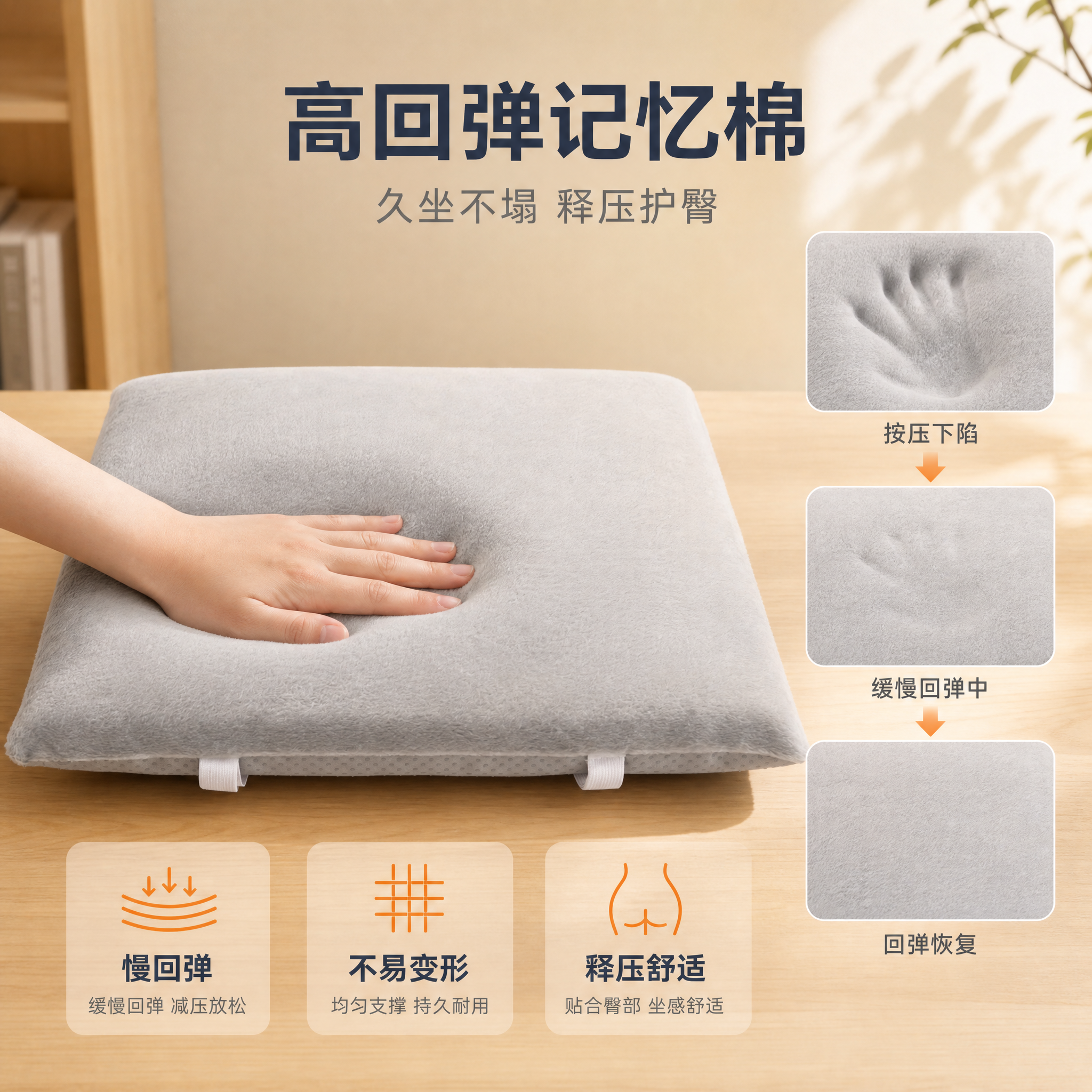 [主图-2] 学生坐垫教室椅垫 亲肤触感与回弹体验展示。 [统… - 图片创意预览
