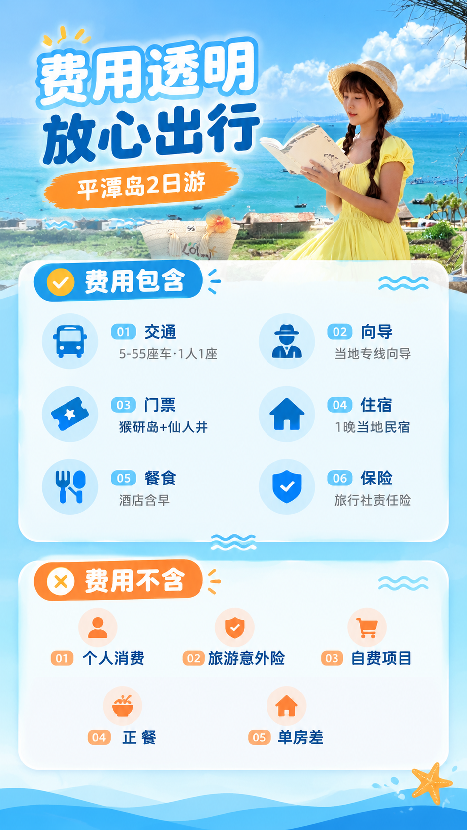 [商品] 平潭岛2日游费用说明，使用【图1】海岛度假人物图作为… - 图片创意预览