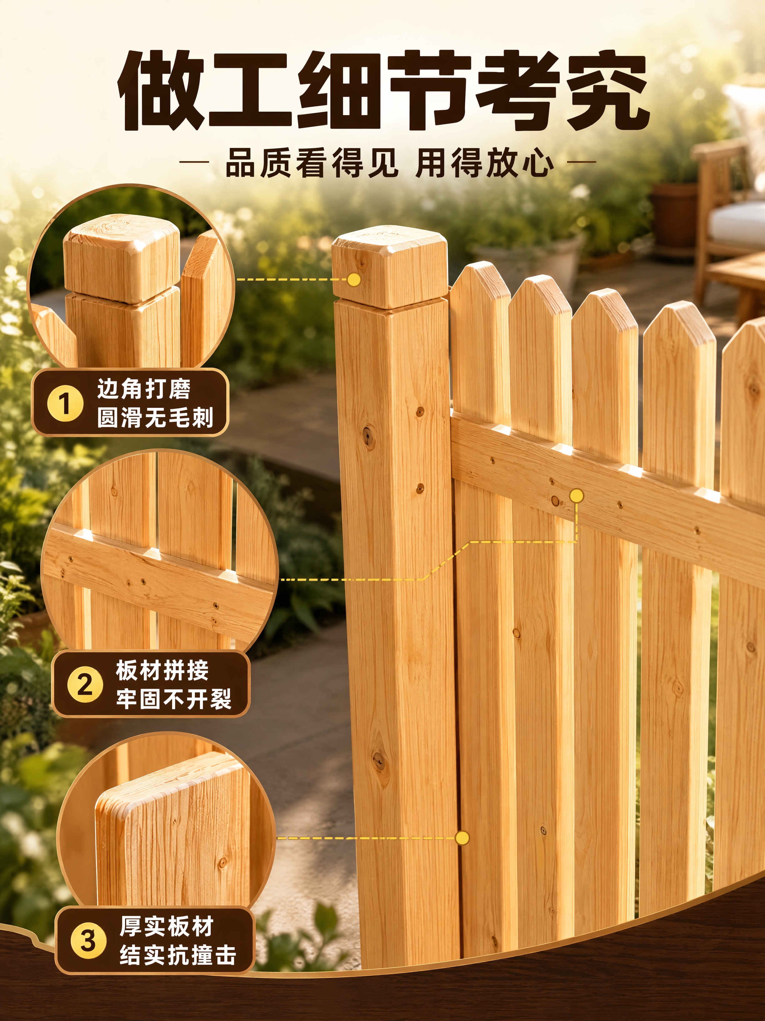 [商品] 使用【图1】碳化实木围栏细节部位；保留木方边角、板材… - 图片创意预览