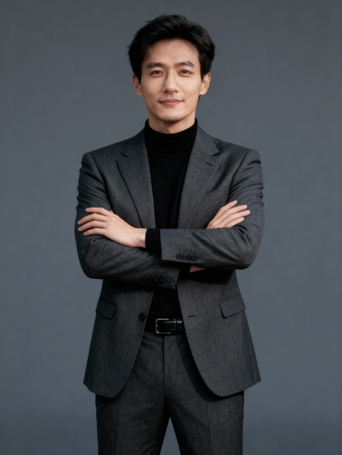 保留人物脸型､发型､年龄特征生成标准职场形象照,50mm焦段,F/4光圈(F/2.8-F/4区间),相机与人物距离3米,横向16:9比例(左右预留环境空间),冷白皮人物占画面60%,入镜头部至膝盖上方预览效果