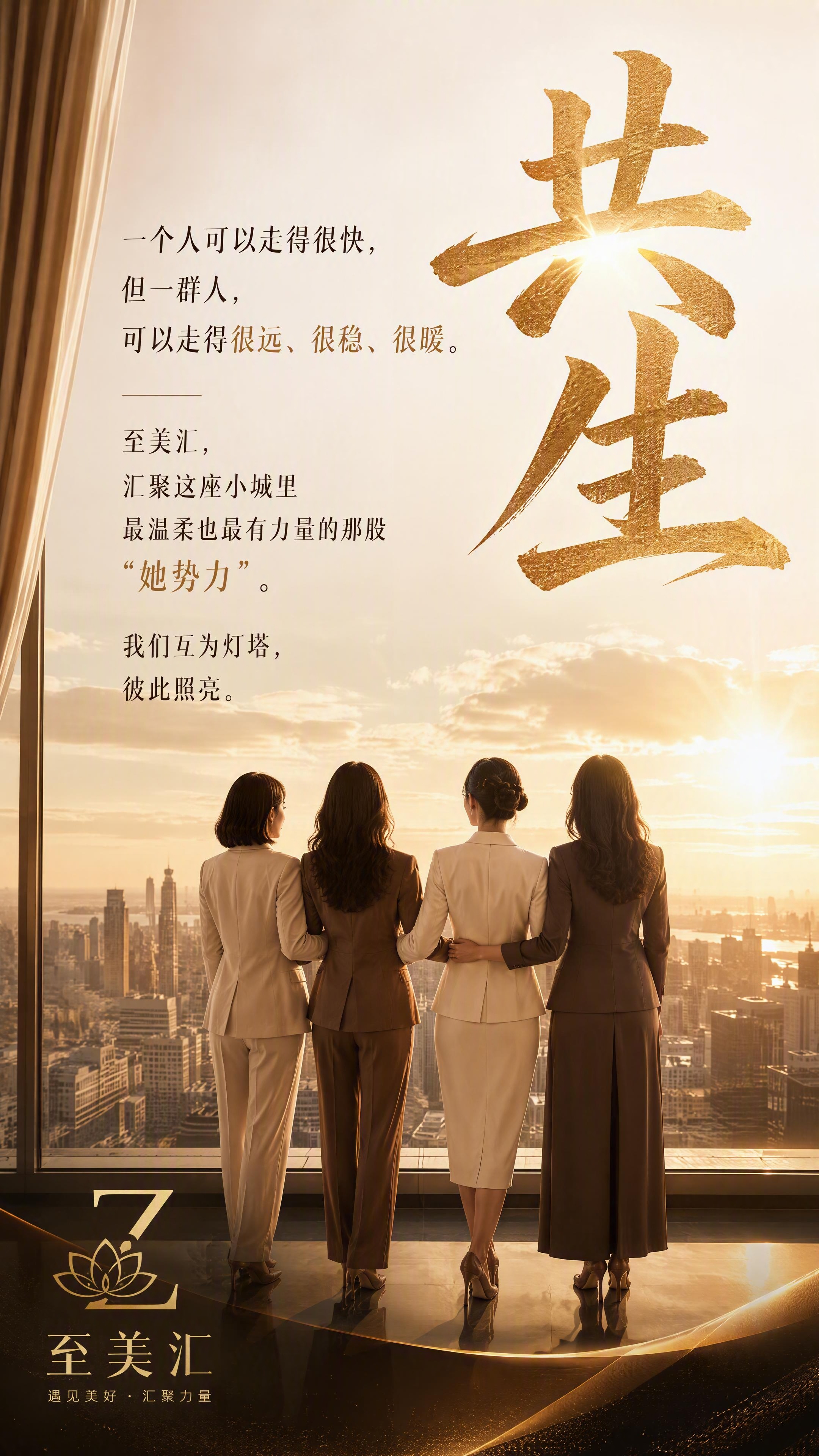 高端女性朋友圈早安图，竖版9:16。画面左下角是金色至美汇lo… - 图片创意预览