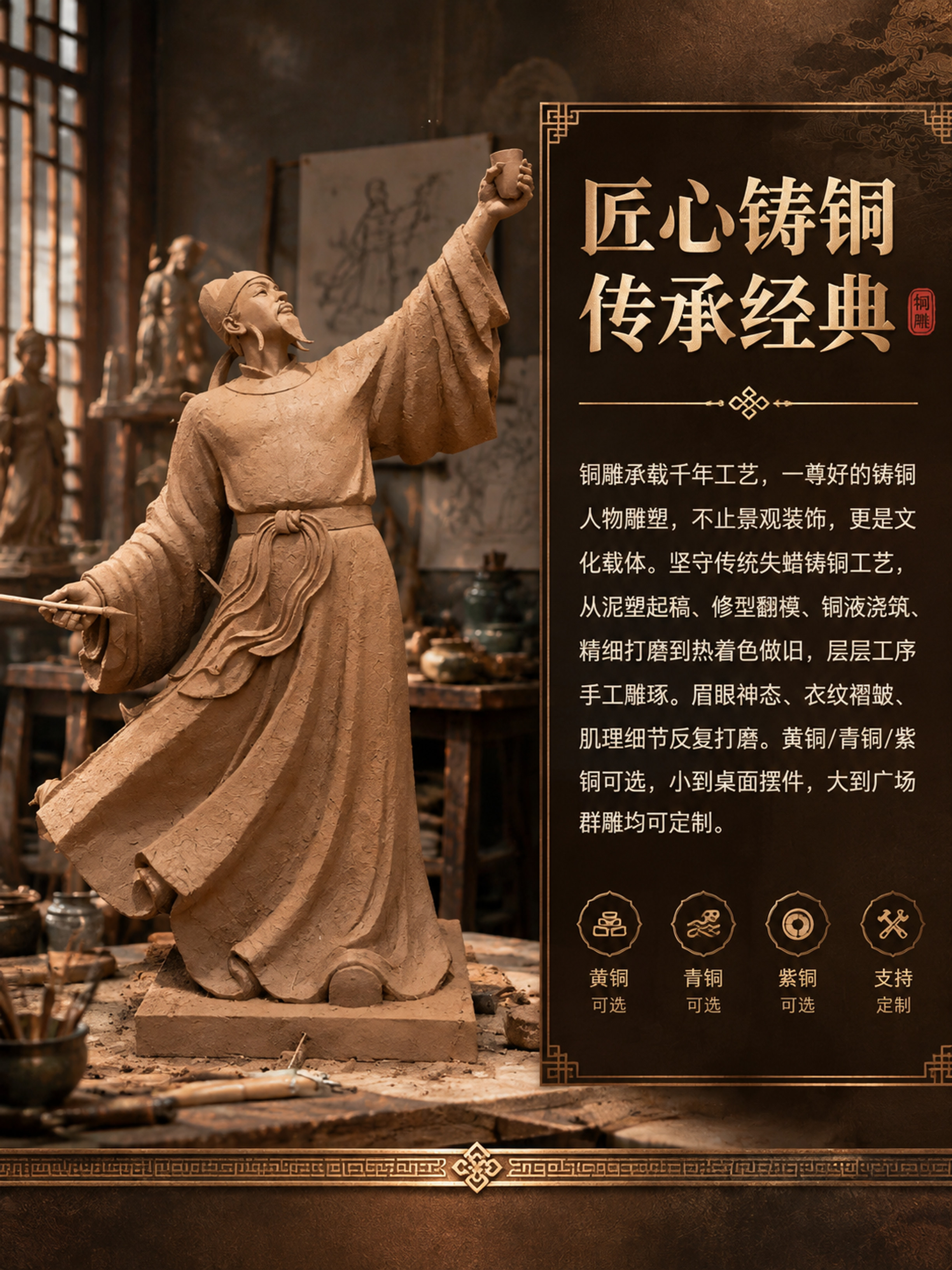 [商品] 使用【图1】李白泥塑稿雕塑；保留泥塑土褐色材质、人物… - 图片创意预览
