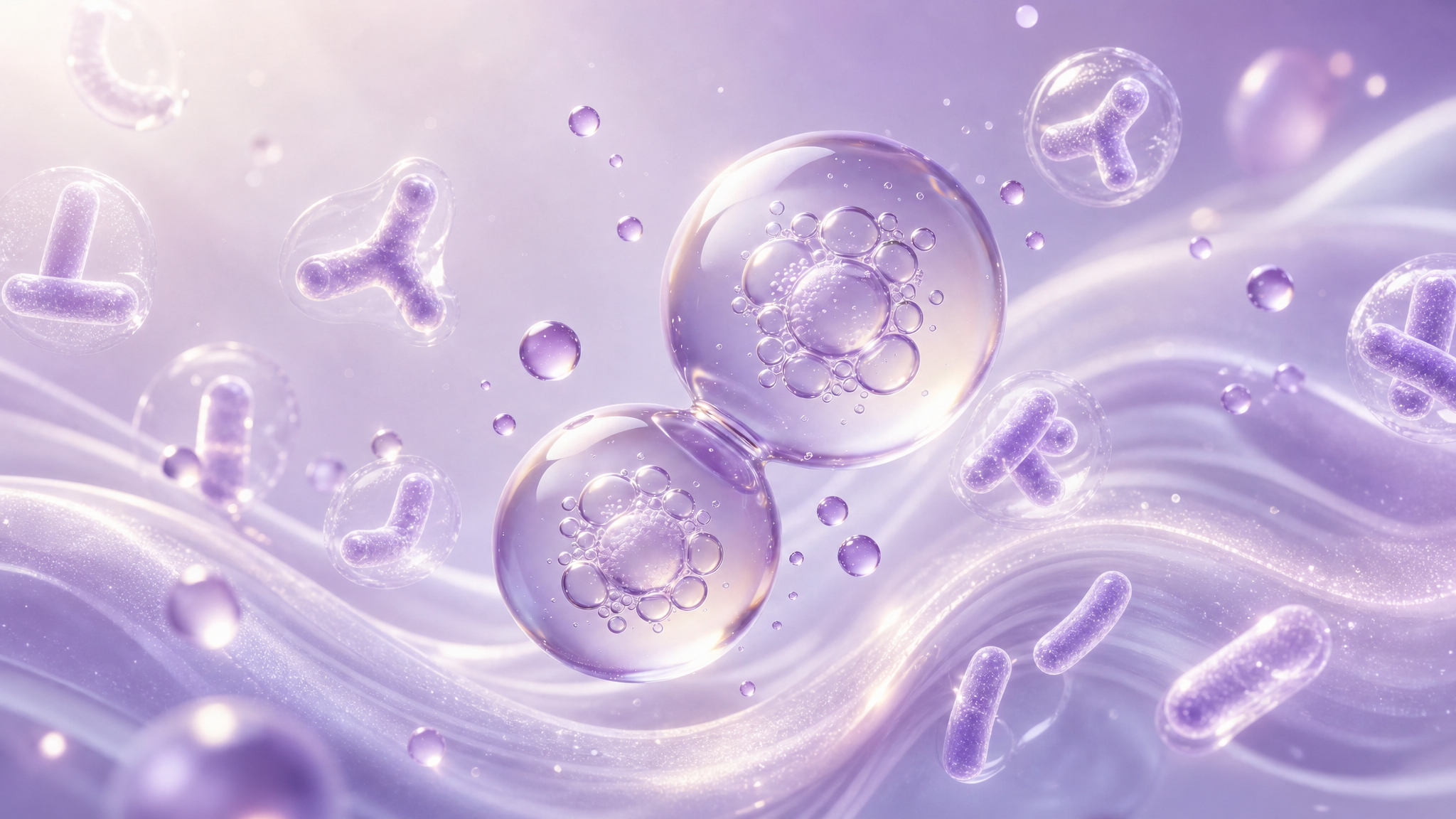 在原图基础上添加益生菌成分元素，画面中可见透明球形益生菌微生物… - 图片创意预览