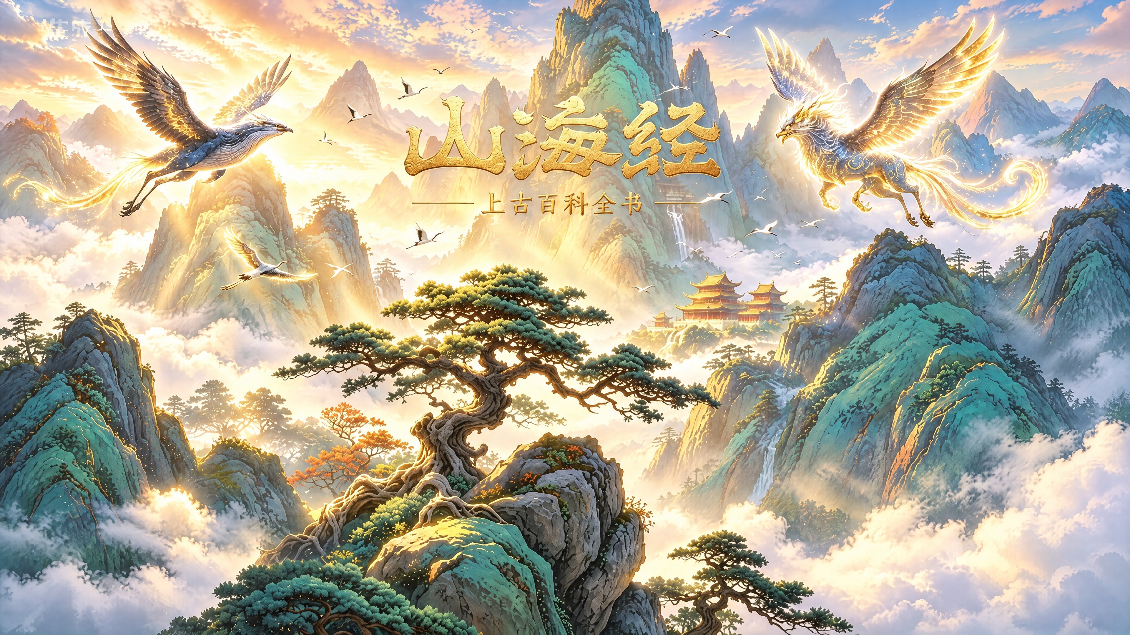 去除左上角的「AI生成」水印文字。画面主题保持山海经不变，整体… - 图片创意预览