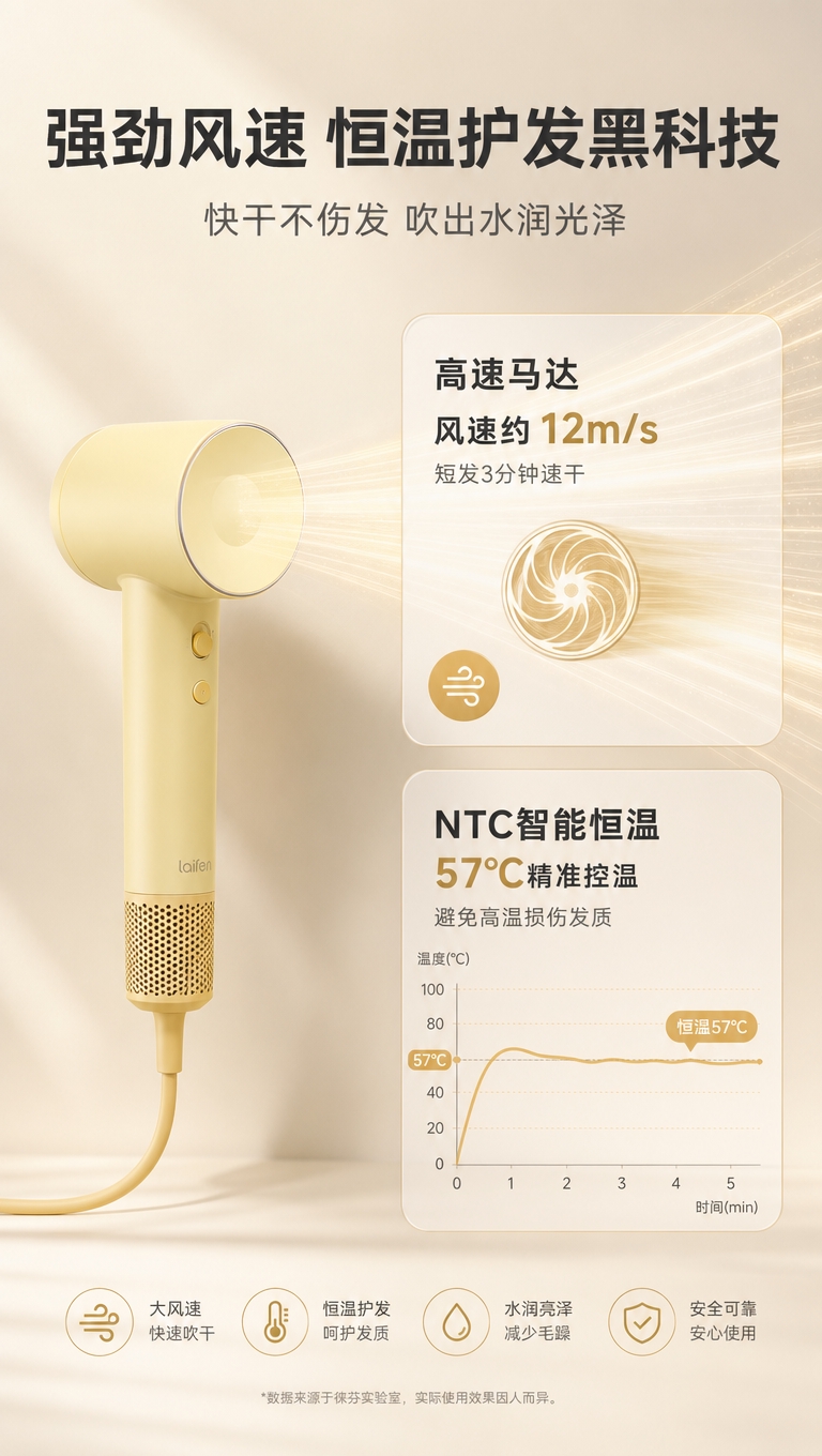 [商品] 使用【图1】奶黄色简约吹风机；保留机身结构、颜色、出… - 图片创意预览