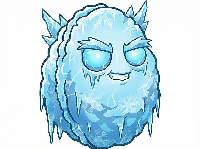 以这个植物角色为原型，生成不同变异的风格的属性形态，分别是暗黑、寒冰、烈火、剧毒、机械、雷电的风格，白色背景，横版，卡通的画风