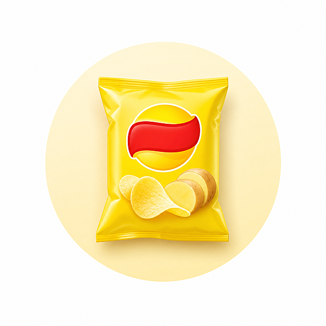 电商风味食品分类图标，100*100尺寸，包含乐事薯片图案，浅黄色圆形背景，保持和参考图一致的设计风格，不要大改动