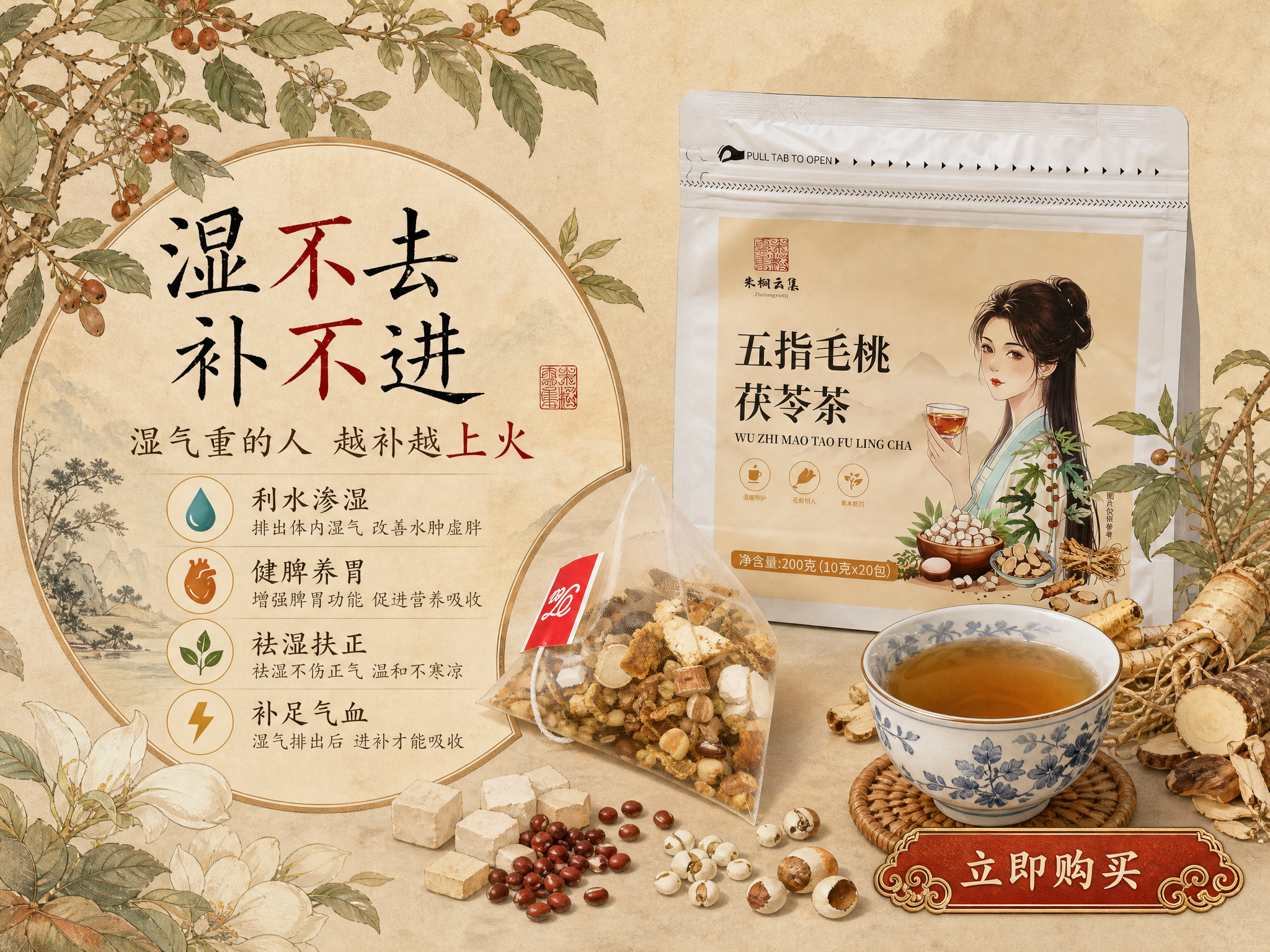 [中式风格海报-第2张 工笔花鸟风] [商品] 朱桐云集五指毛… - 图片创意预览