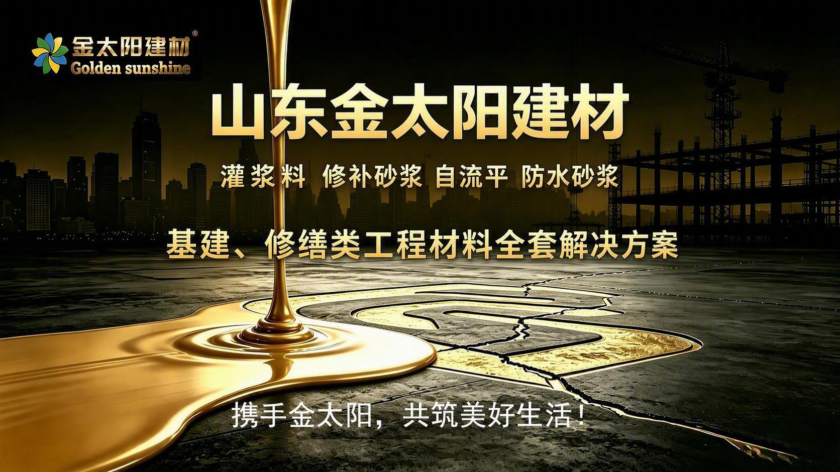 保持图片背景、金色液体、城市剪影、塔吊、地面裂纹等所有视觉元素… - 图片创意预览