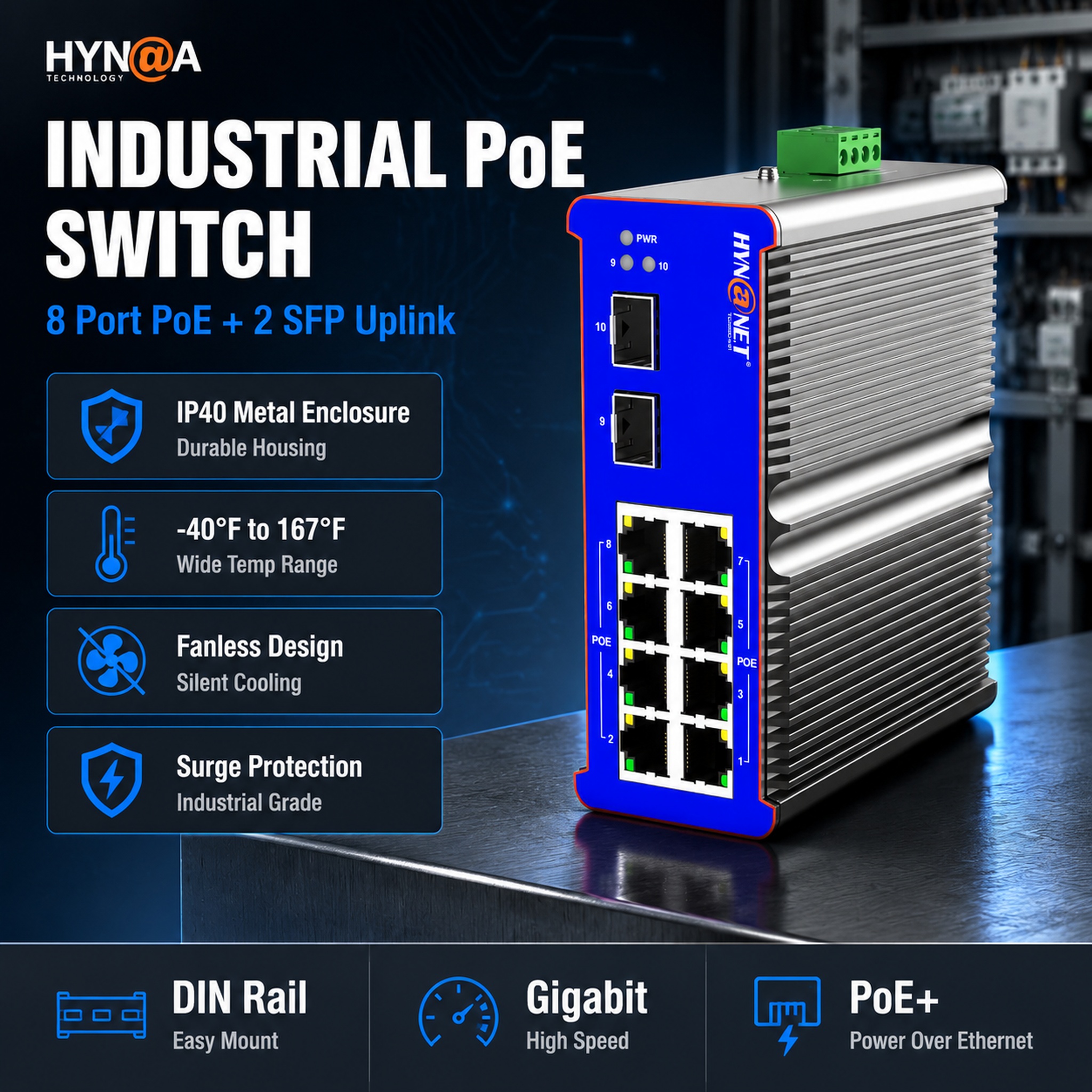 [单张主图] 工业级8口PoE+2SFP光口以太网交换机，爆款… - 图片创意预览