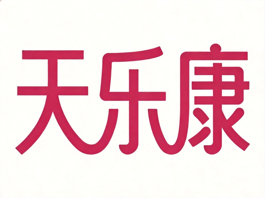 将现有的logo字体颜色修改为水红色，保留原有的字体设计、字形结构和纯白色背景不变，仅替换颜色，保持天乐康三个字清晰可识别，整体风格简洁干净。预览效果