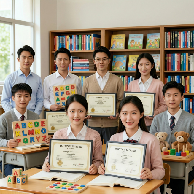 背景中的LOGO牌子删除，所有人员不要有证书，要体现早教老师的师资团队预览效果