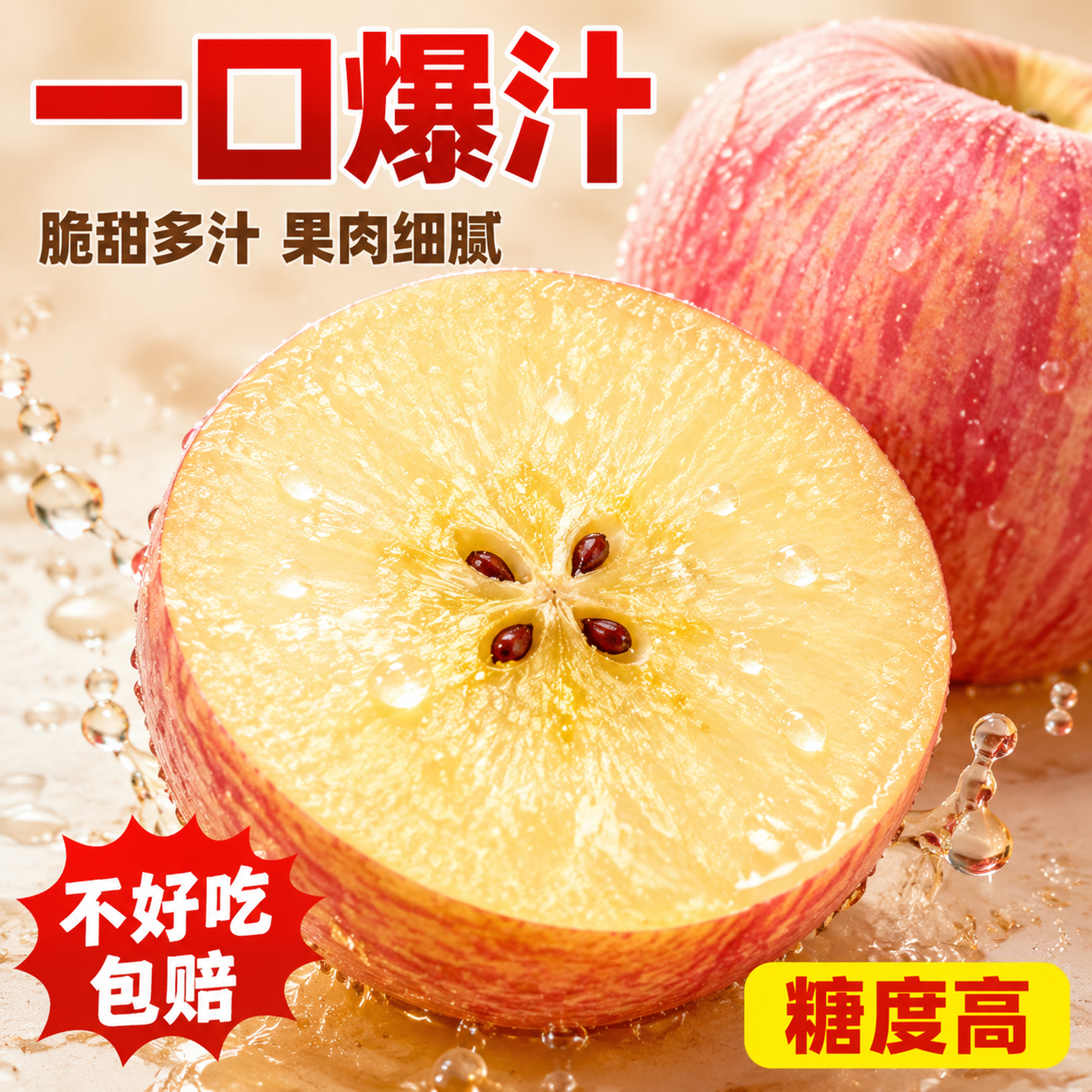 [主图-2] 拼多多主图-红富士苹果爆汁切面特写卖点主图。本图… - 图片创意预览