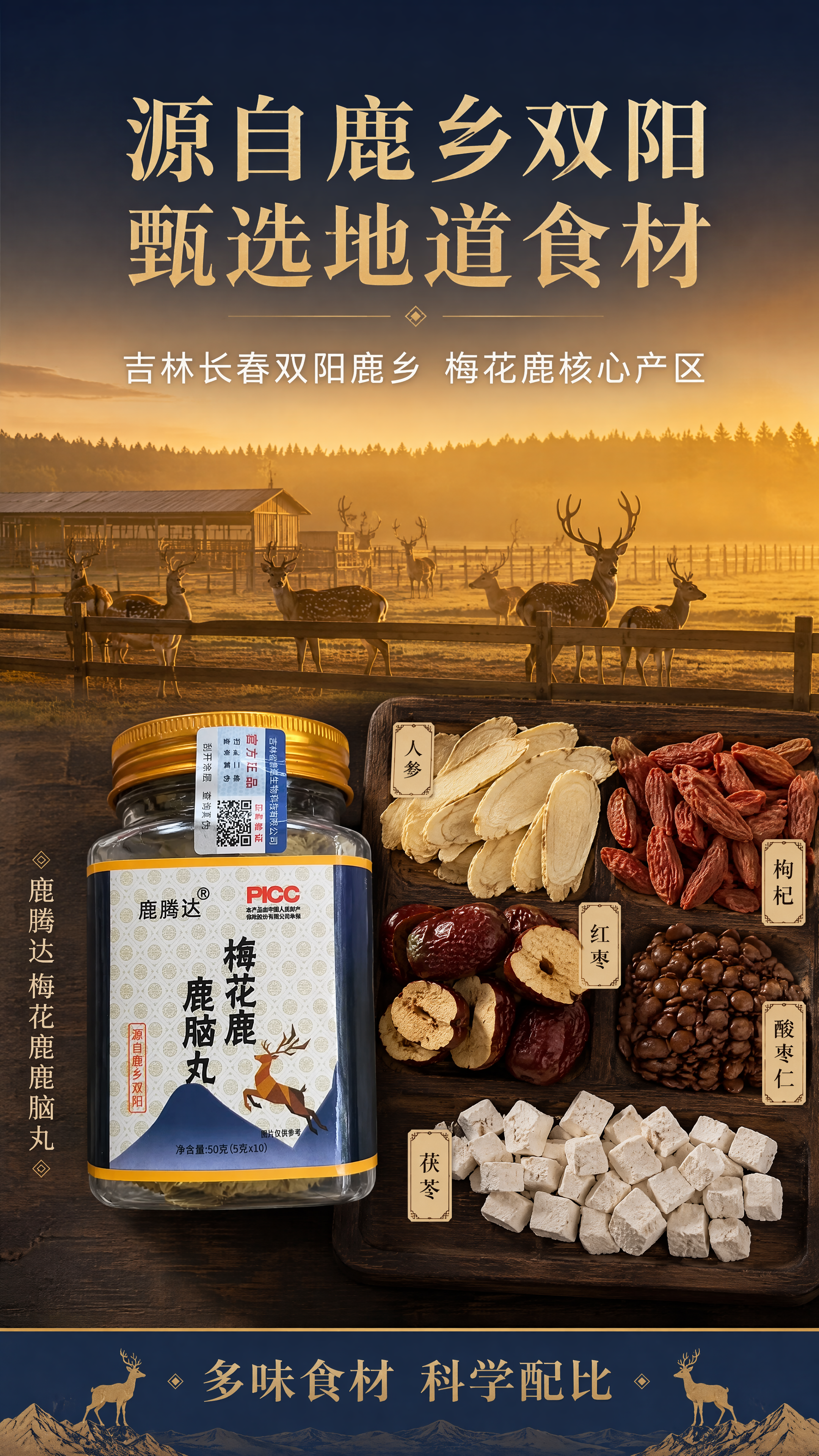 [第2张] 核心卖点页-鹿乡产地与甄选原料展示。本张使用【图5… - 图片创意预览