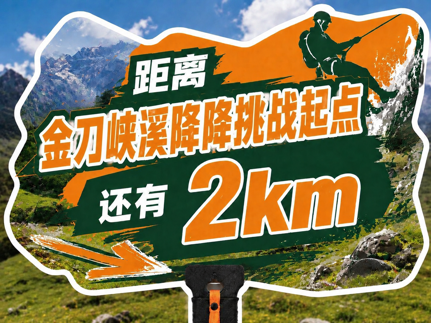 保持手举牌的异形轮廓、背景、字体风格、橙绿配色、溪降人物剪影、… - 图片创意预览