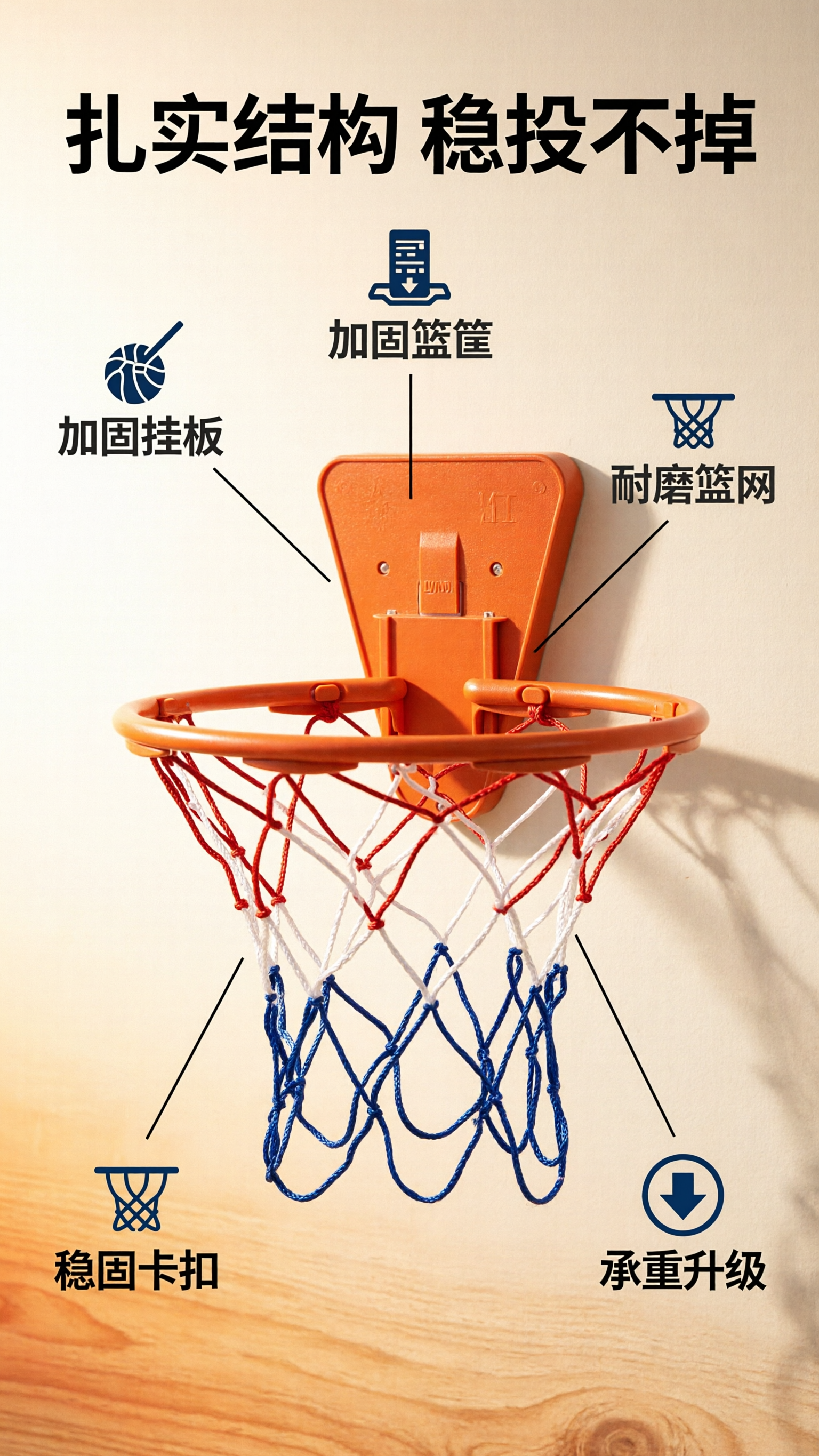 [商品] 使用【图1】橙色挂墙式迷你篮球框；保留橙色梯形挂板、… - 图片创意预览