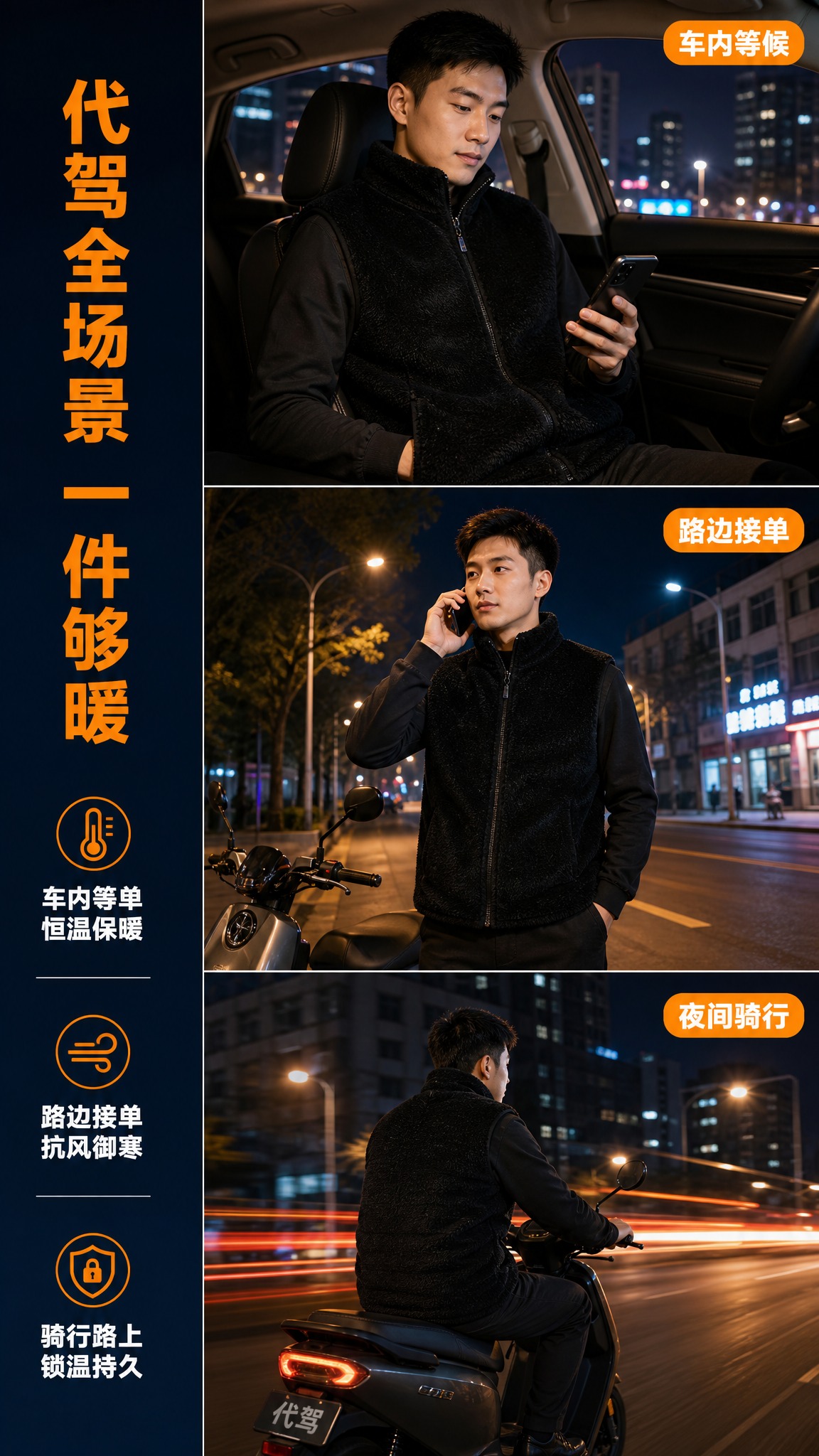 [商品] 使用【图1】黑色毛绒立领电加热马甲；商品处理：保留立… - 图片创意预览