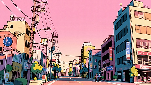 二次元，浪漫，约会，城市，街道，景点，天空，不要人物，生成10张，细节丰富，元素多彩，浅粉色，不要人物