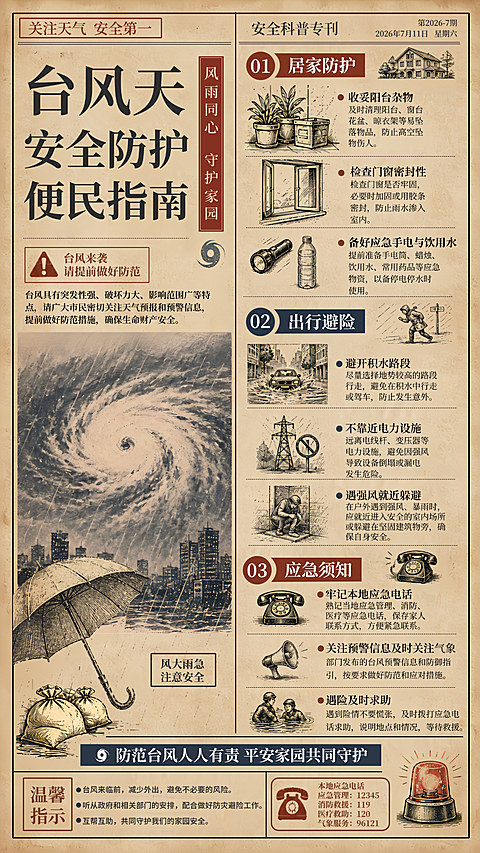 复古风台风预警海报