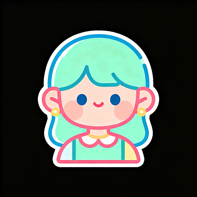 设计一个可爱女孩主题的图标icon，卡通风格，线条圆润柔和，色彩明亮清新，整体可爱甜美，造型简洁适合做图标